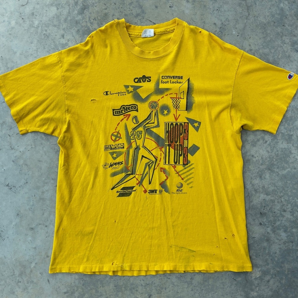 Cleveland Cavs Champion Hoop It Up T-Shirt Men XXL Yellow Vintage 90s Distressed